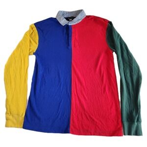 PACSUN Rugby Polo Long Sleeve Mens Small Colorblock Yellow Blue Red Green Y2K‎